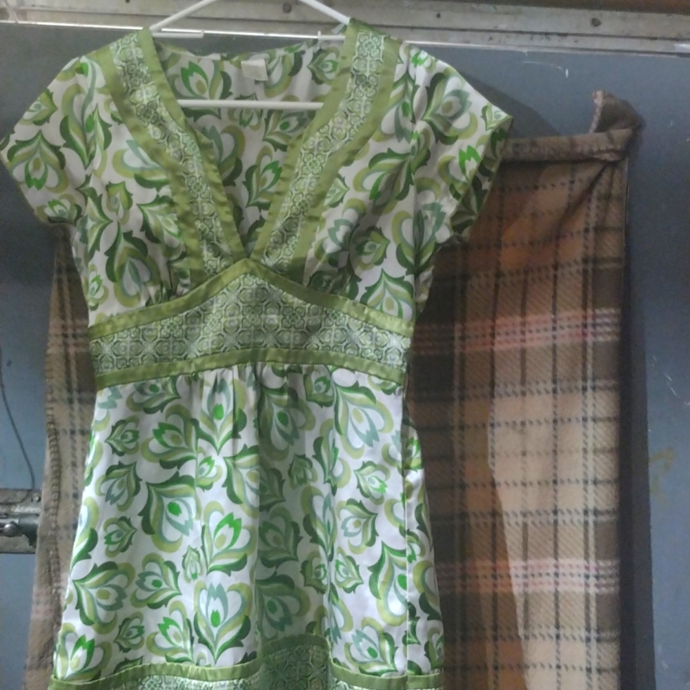 Green and floral silky top